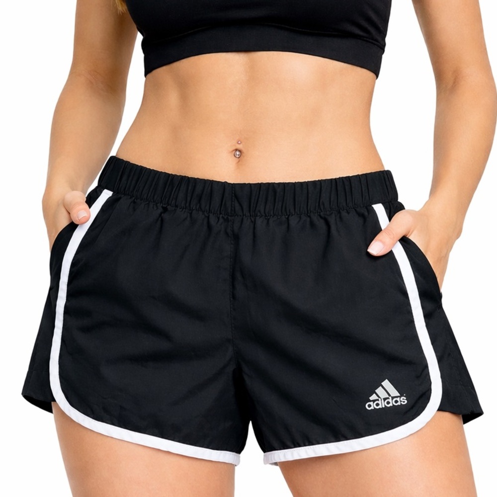 Adidas Women's Black Athletic Shorts with White Trim medium